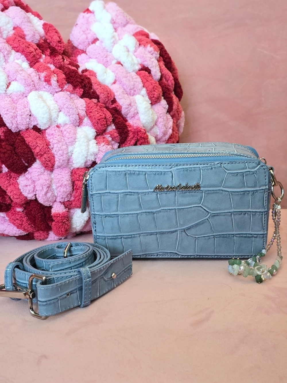 Marina Galanti Blue Croc Embossed Crossbody Bag